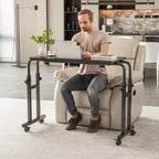 LINGMI Recliner Table, Overbed Table with Wheels Adjustable Height and Length Over Bed Desk, Hospital Heavy Duty Metal Leg Laptop Stand Tray