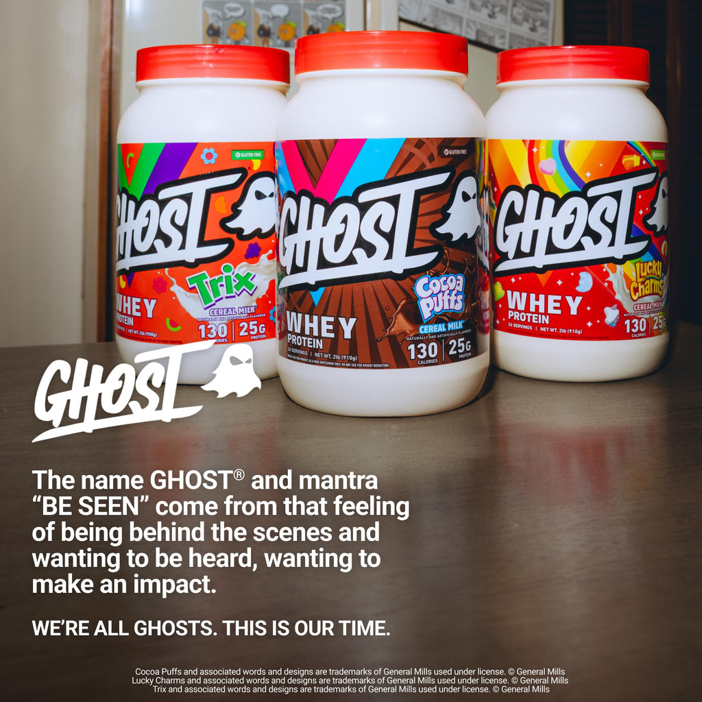 GHOST Whey Protein Powder, Lucky Charms Cereal Milk - 2LB, 25G of Protein - Whey Protein Isolate & Concentrate Blend - Post Workout Fitness & Nutrition Shakes, Smoothies & Baking - Soy & Gluten-Free