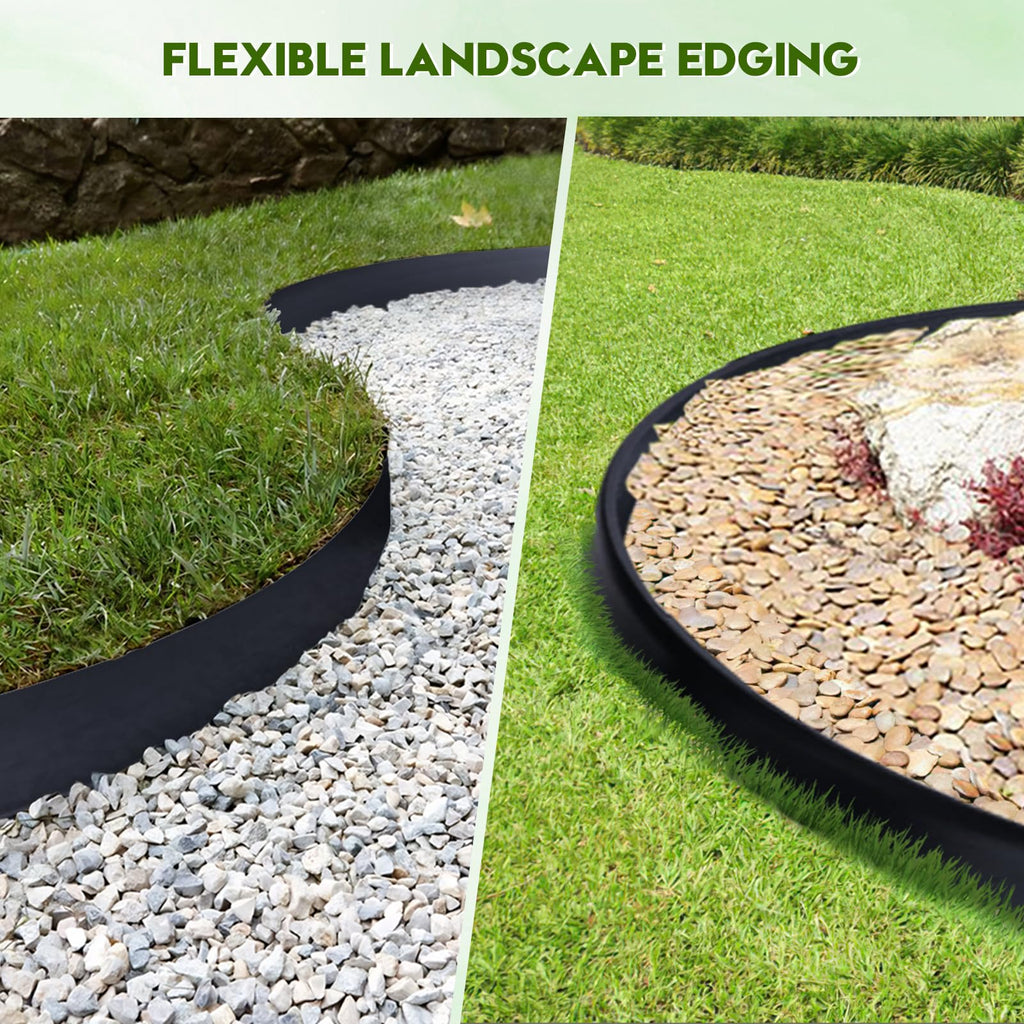 No Dig Landscape Edging 33FT, 4-Inch Plastic Edging, 100 Spikes & Hammer