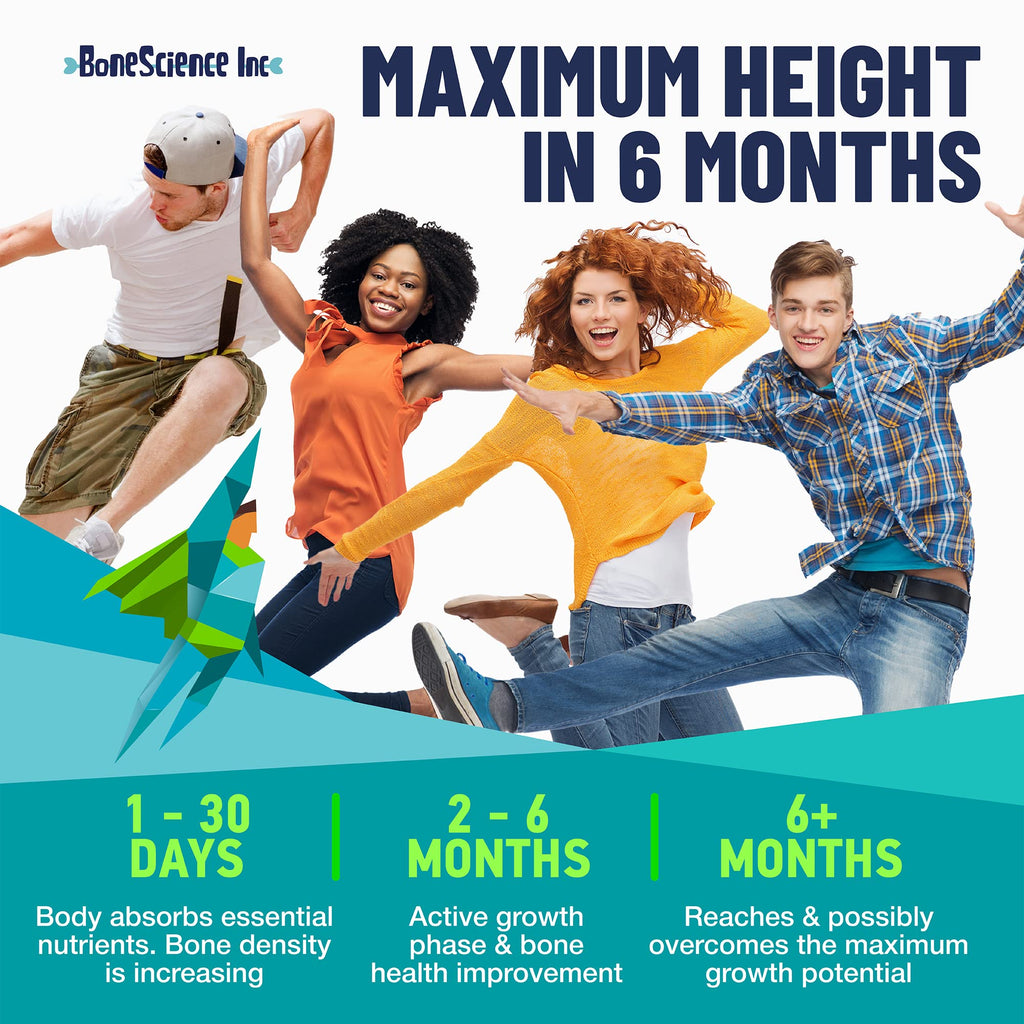 BoneScience Inc Height Growth Maximizer - Growth Optimization Supplement for Teens & Young Adults – Bone & Development Support with Calcium, Vitamin D3, Zinc & Amino Acids – 2 Pack (60 Count Each)