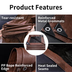 TARPAL Tarp 12x12 Feet Large Tarps Heavy Duty Waterproof 10mil Multipurpose Protective Cover Waterproof,Snow or UV Protection,Durable Reinforced Edges(Brown/Black)