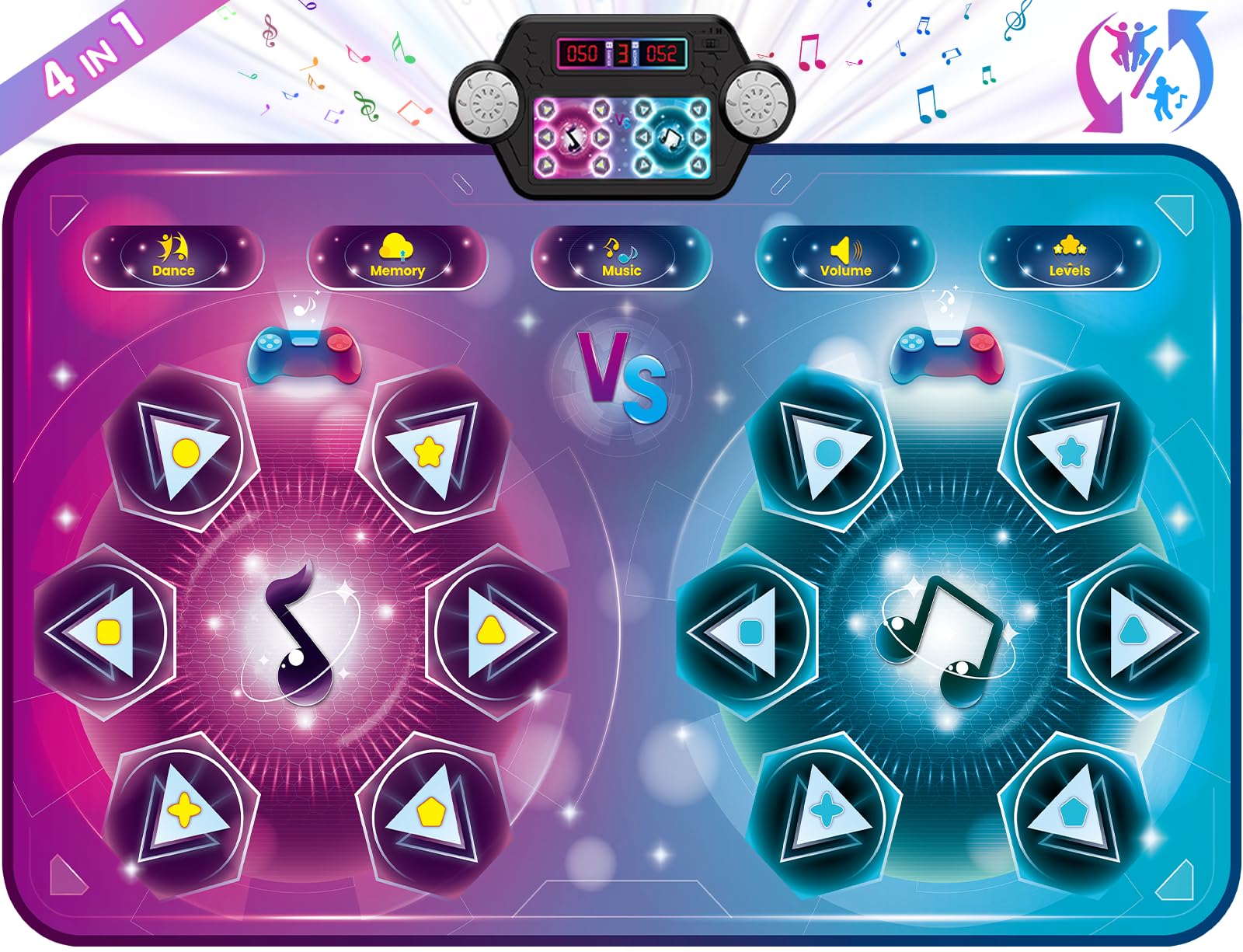 Upgraded Extra Large Electronic Dance Mat Toys, Kids Dance Mats for Single/Double Players, Music Dance Pad with LED Light, Dancing Game Toy as Christmas Birthday Gift for Kids Girls Boys 3-12 Year Old