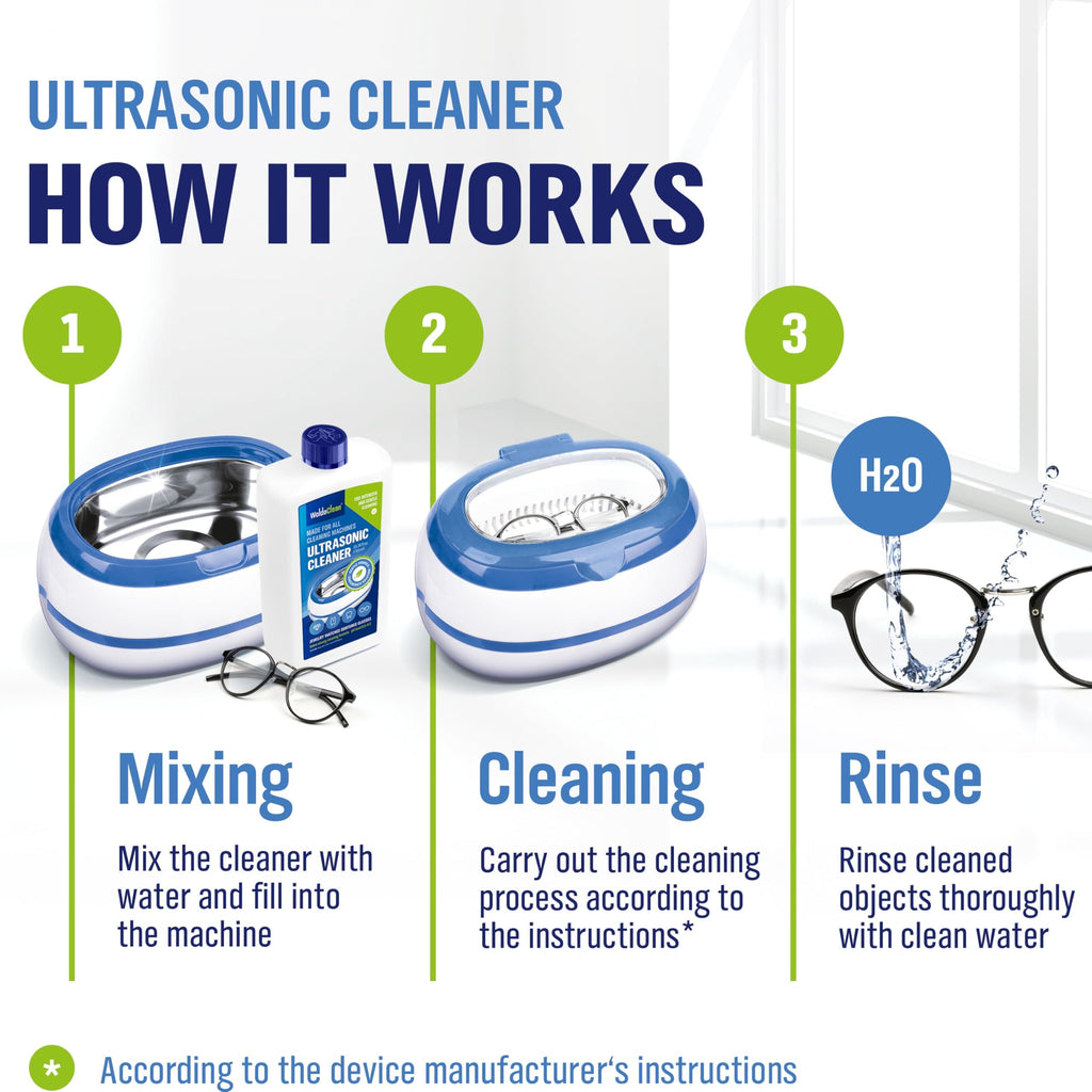 WoldoClean Ultrasonic Cleaner Solution Concentrate - 25.4 Fl Oz Makes 8 Gallons for Eyeglass, Sunglasses, Retainer, Denture, Aligner, Razor and Gun Parts