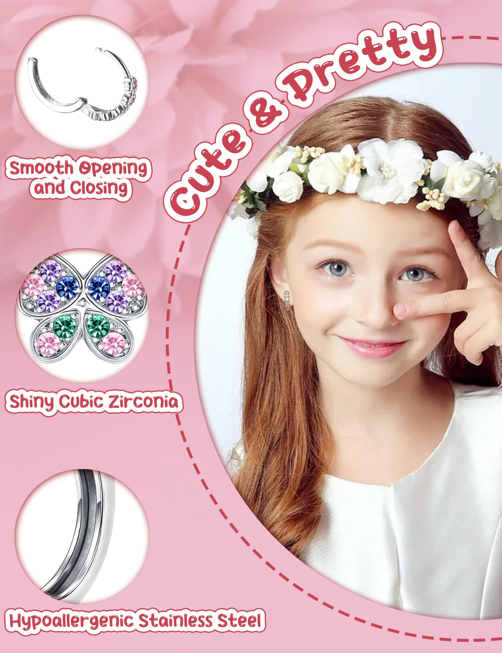FIASASO Hypoallergenic Surgical Stainless Steel Earrings for Girls Kids Women - 12 Pair Screw Back Earrings for Sensitive Ears Cute Flower Butterfly Toddler Stud Hoop Earings Screwback Girl