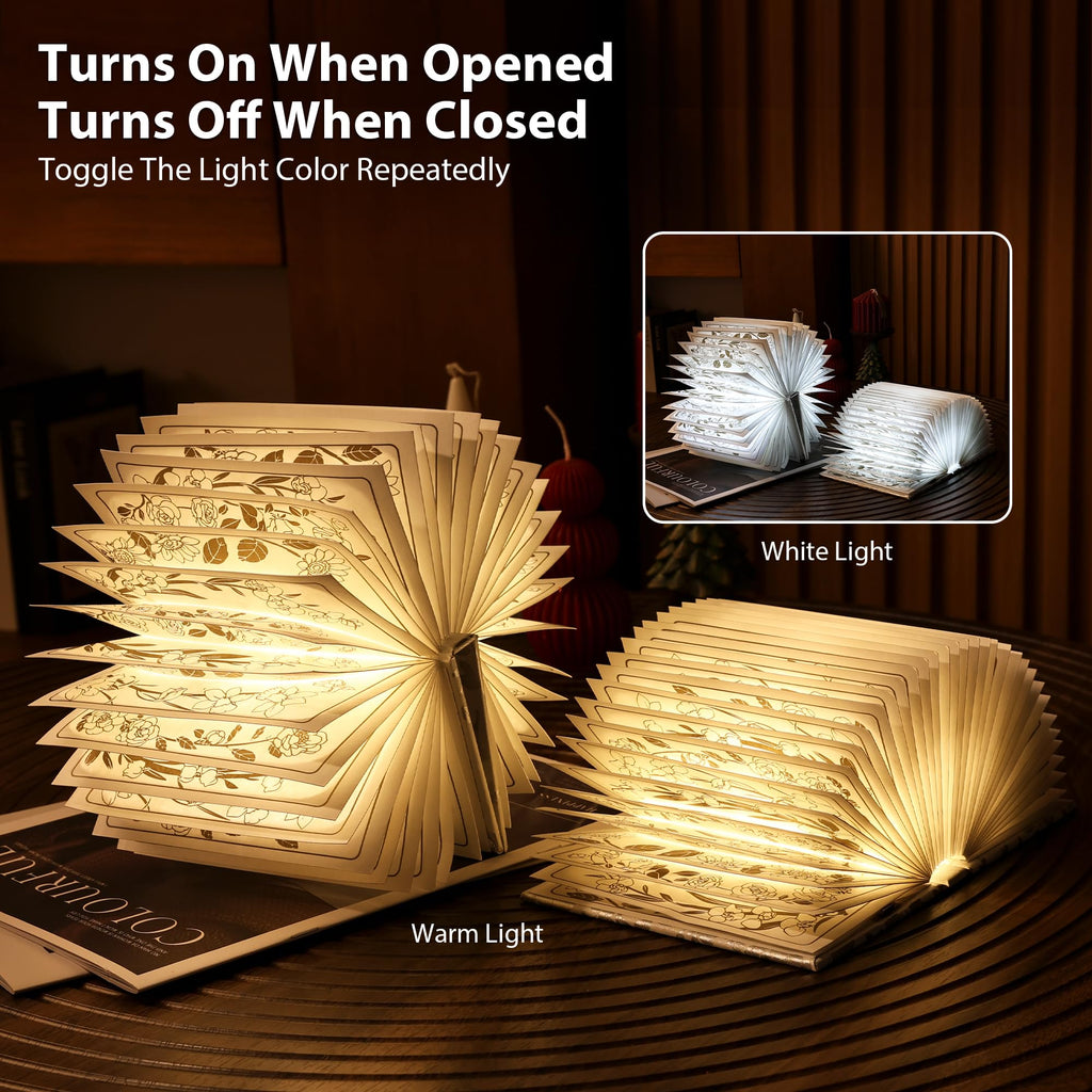 ZBOLE Book Lover Gift, Folding Book Lamp Decor, Portable Print Book Light