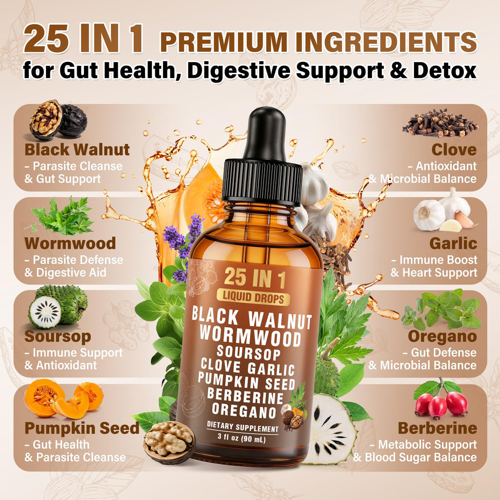Royavita 25-in-1 Liposomal Wormwood Black Walnut Clove Parasite Cleanse with Clove, Garlic, Pumpkin Seed, Oregano & Berberine – 98% Absorption for Superior Digestive Health & Balance, 2 * 90ml
