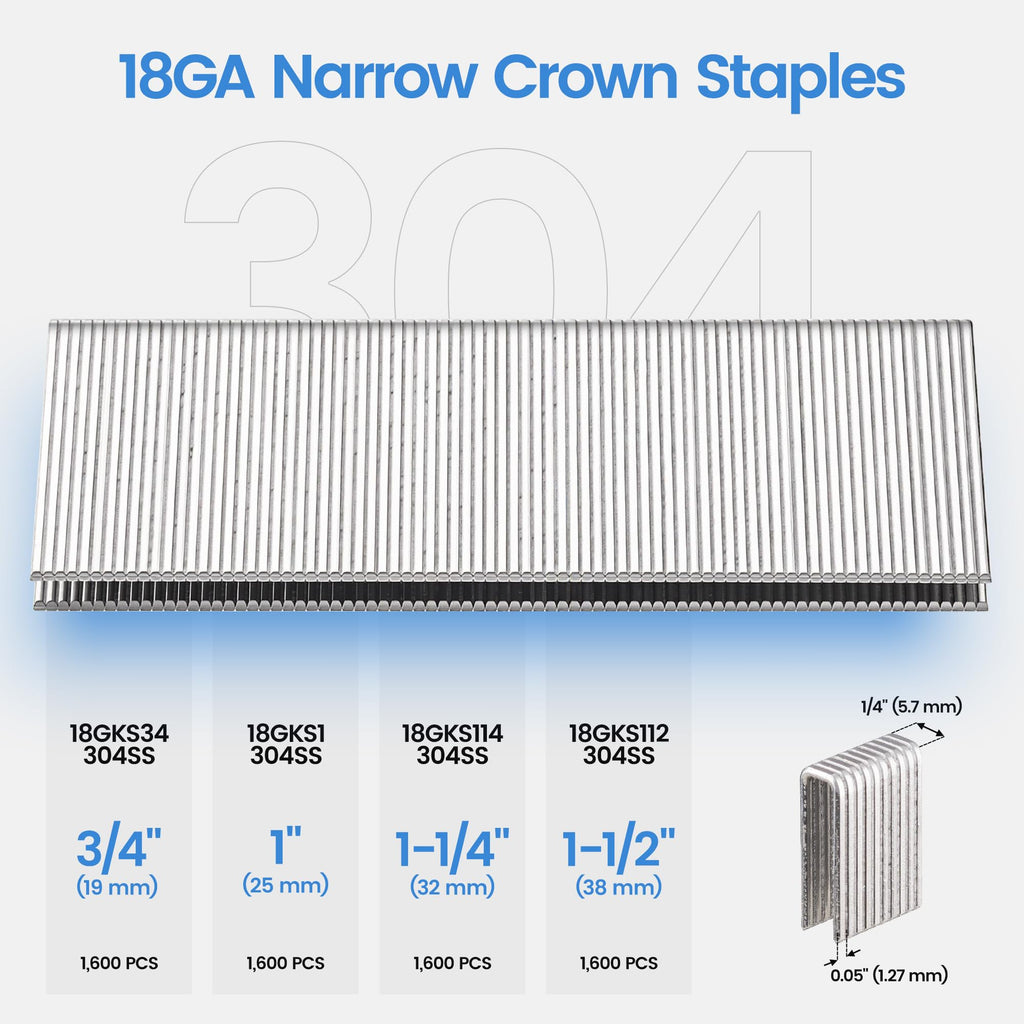 meite 18 Gauge 1/4-Inch Narrow Crown Staples, 1-1/4" Length 304 Stainless Steel Staples for Heavy Duty and Upholstery (1,600 Counts)