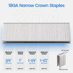 meite 18 Gauge 1/4-Inch Narrow Crown Staples, 1-1/4" Length 304 Stainless Steel Staples for Heavy Duty and Upholstery (1,600 Counts)