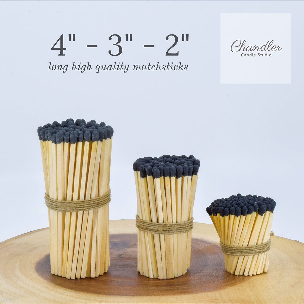 4" Inch Long Wooden Refill Matchsticks with Strike Stickers - Safety Matches Wholesale Bulk Loose by Chandler Studio (100 Pieces, Black)