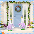 JcHrmers Old Lady Porch Goose Outfits Grandma Goose Clothes Old Lady Floral Goose Costume with Curly Wig Necklace Bag Fits 23" Geese Statue for School Lawn Patio Yard Garden Decor (Purple)