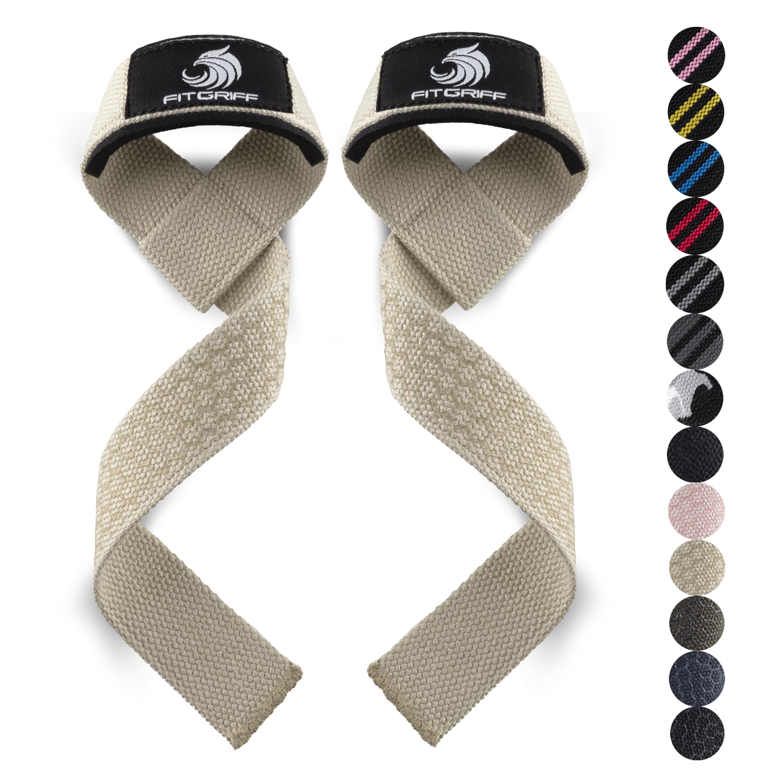 Fitgriff�� Lifting Wrist Straps for Weightlifting, Gym, Deadlift, Workout (Made of Premium Cotton & Padded) - Men & Women (Standard, Sand (Silicone-Grip))