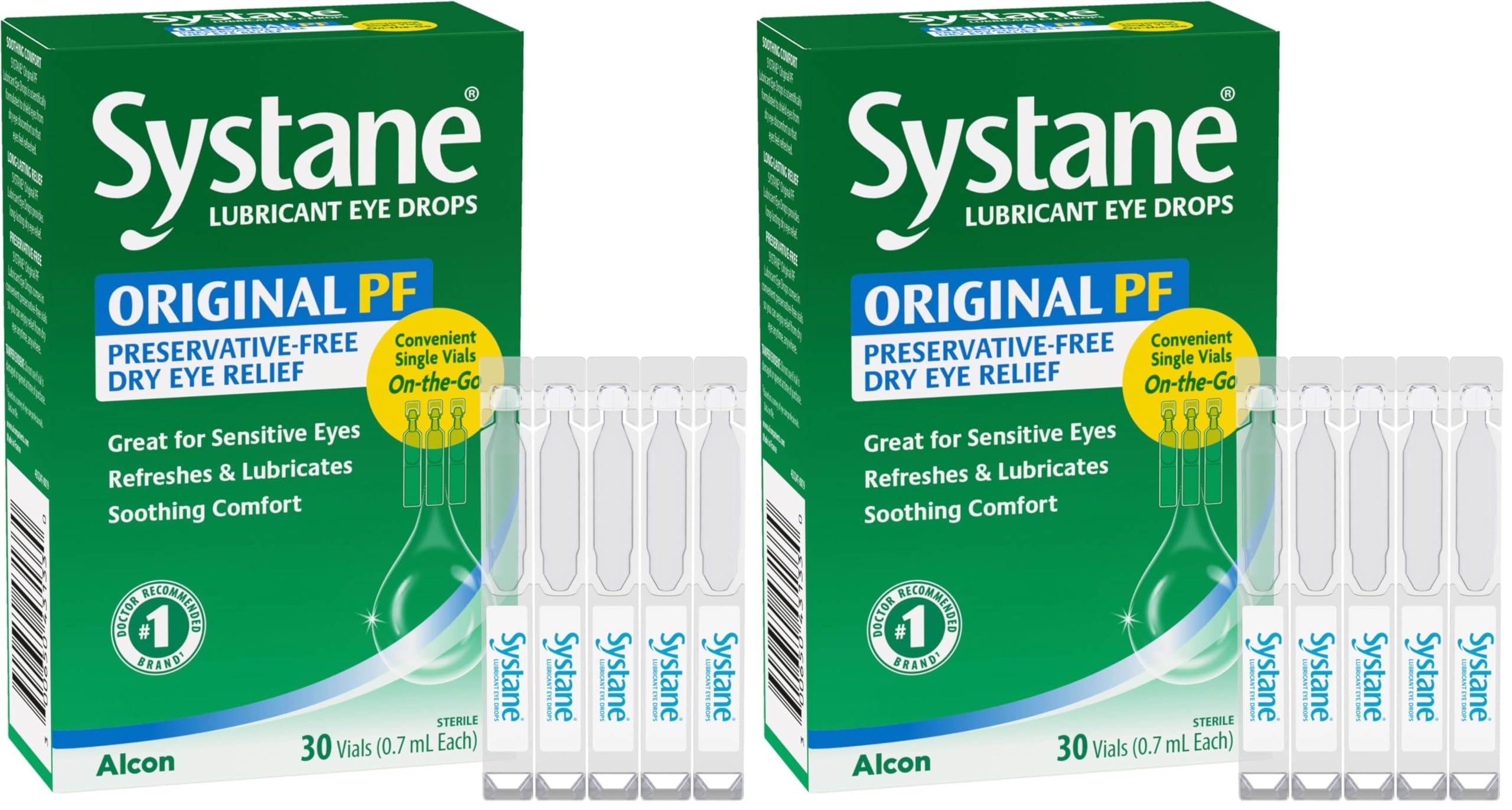 Systane Original Preservative-Free Lubricating Eye Drops for Sensitive Eyes, 30 Ct, Single Use Vials, Soothing Comfort, Sensitive, Dry Eye Relief, Refresh & Lubricate for On-The-Go Dry Eye Relief