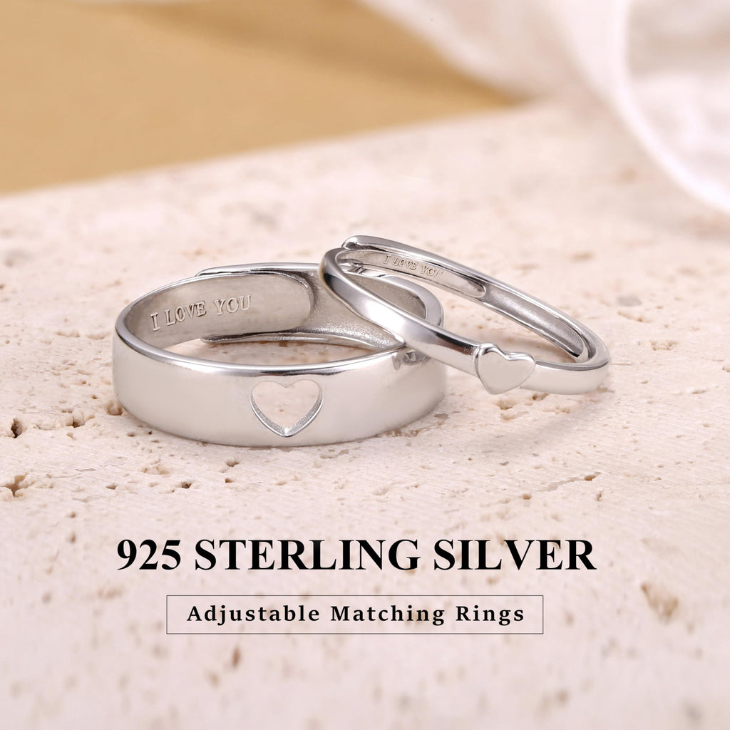 MILACOLATO 2Pcs S925 Sterling Silver Heart Matching Rings for Couples