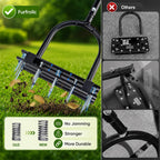 Furfrolic Lawn Aerator - 2-in-1 Manual Aerator with Automatic Dirt and Leaf Clean, Heavy-Duty Reinforced 15 Spikes & Ergonomic T-Handle for Lawn Maintenance, Garden Care, Yard Work (Black)