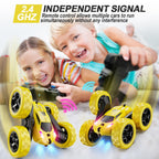 QUNREDA Remote Control Car,RC Car Toys for 6-12 Year Old Boys, Off Road RC Stunt Car 4WD 360° Rotating Remote Control Car for Kids, Boys Girls Gifts for Birthday, Christmas Yellow