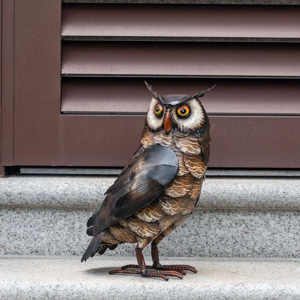 Natelf Outdoor Metal Brown Standing Owl Garden Statue for Patio Yard Decor