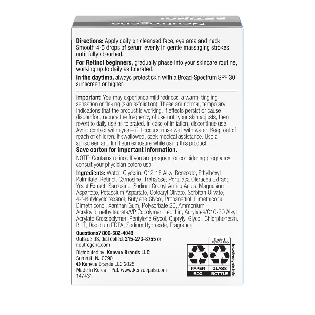 Neutrogena Rapid Wrinkle Repair Retinol Renewal Serum, Lightweight Anti-Aging Facial Serum with Pure Retinol & Antioxidants to Improve Wrinkles, Dullness & Dark Spots, 1 fl oz