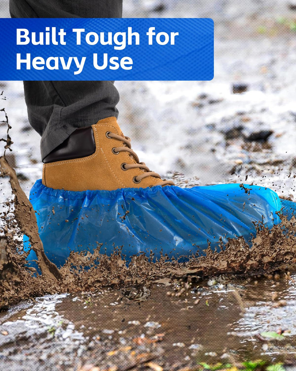 Buself Heavy Duty Disposable Shoe Covers, Extra Large 6.7x17.7 In, Thick 0.3 Oz, Waterproof Non-Slip Shoe Booties, 100 Pieces Boot Covers for Indoor/Outdoor Use, One Size Fits All