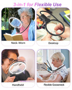 Hands Free Magnifying Glass with Light, 5X 15X Lighted Neck Magnifier for Craft Cross Stitch Needlepoint Needlework Sewing Embroidery Reading, Magnifying Glasses for Close Work, Low Vision Seniors