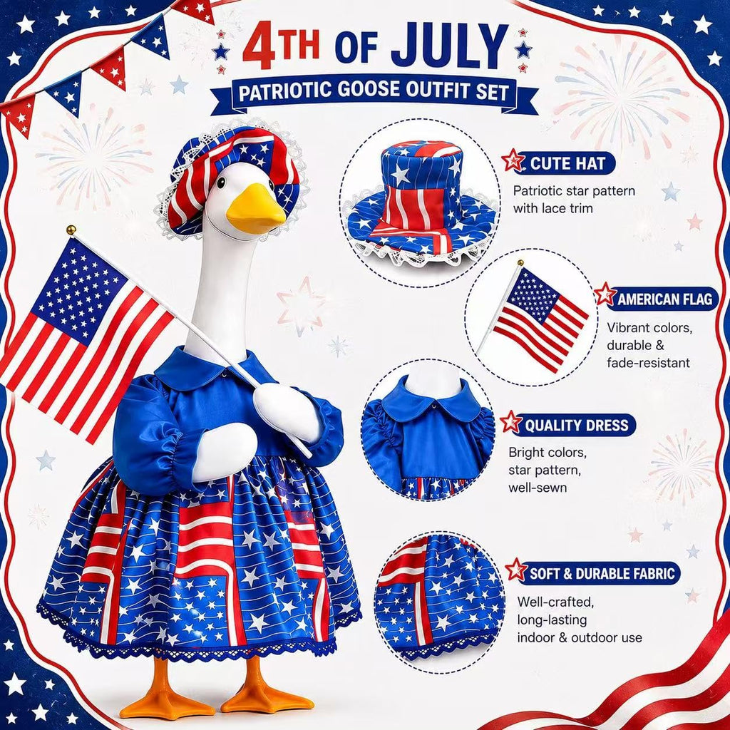 ARGOOFG Porch Goose 4th of July Outfits Clothes for Large 23" H Statue