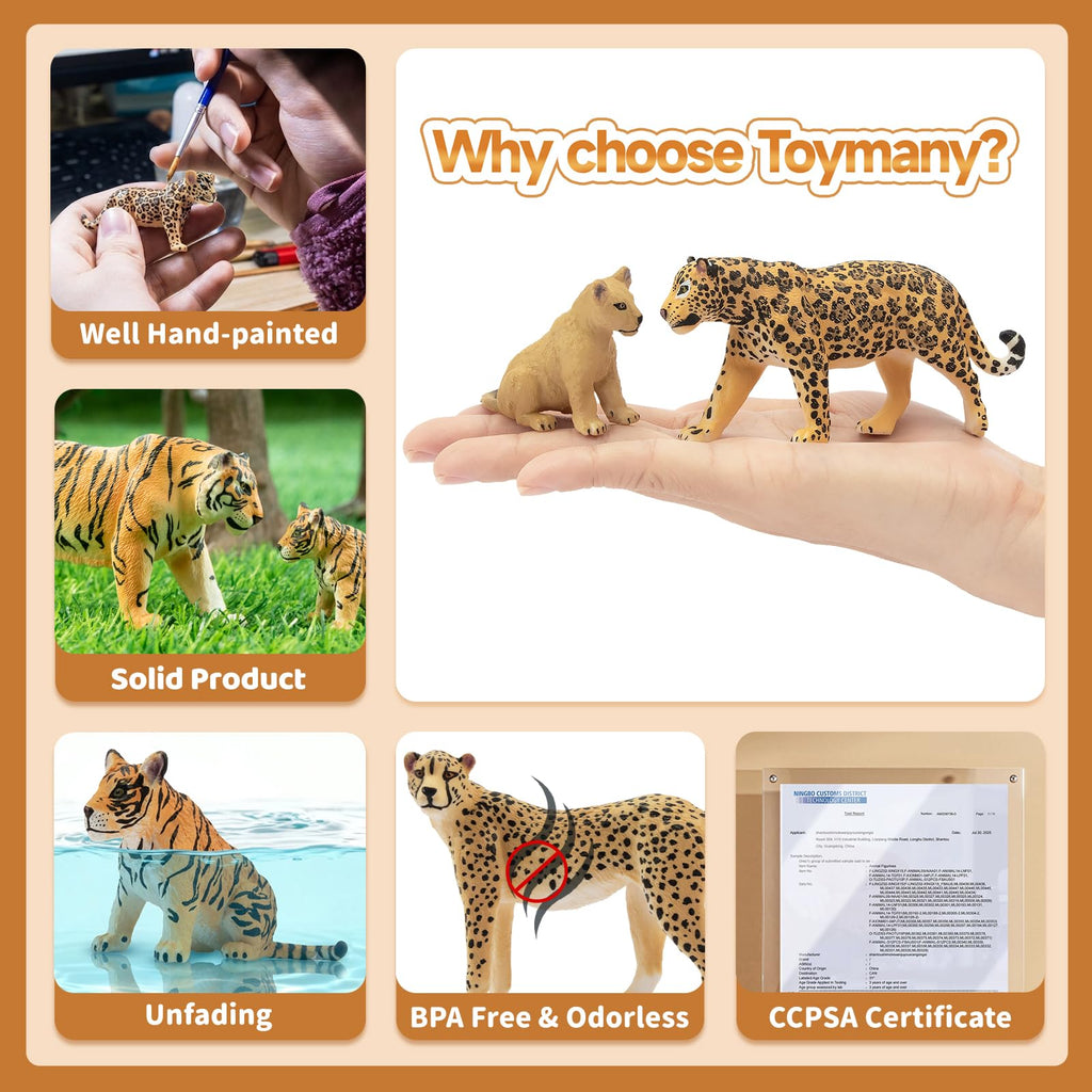 Toymany 8PCS Realistic Lion Tiger Cheetah Leopard Figurines Toy