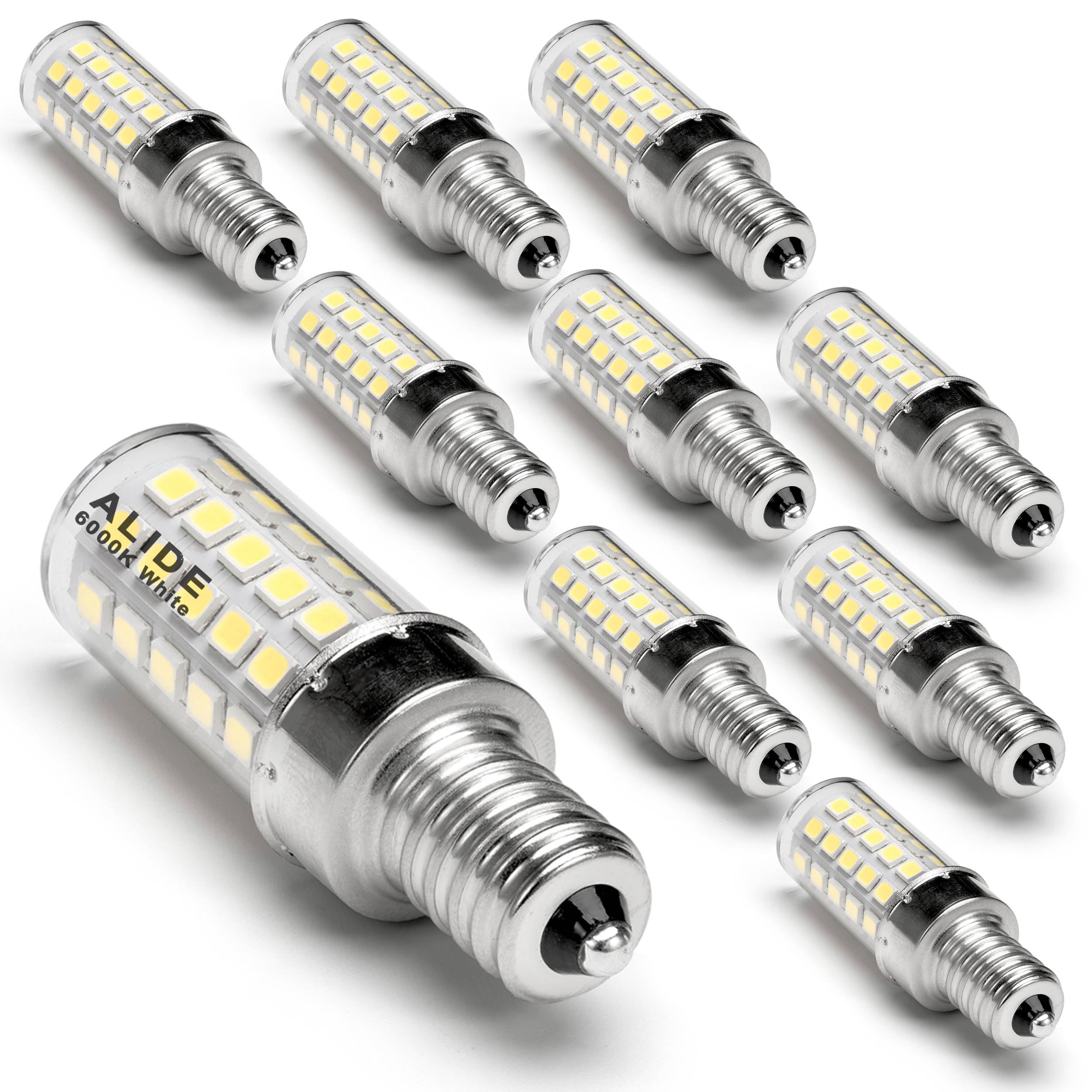 ALIDE E12 C7 Led Candelabra Bulbs 6000k Daylight White, 60 Watt E12 Halogen Equivalent,T6 Small Base 120V C7 LED Light Bulbs 6W Bright Cool White for Ceiling Fan Pendant Chandelier Light,550lm 10Pack