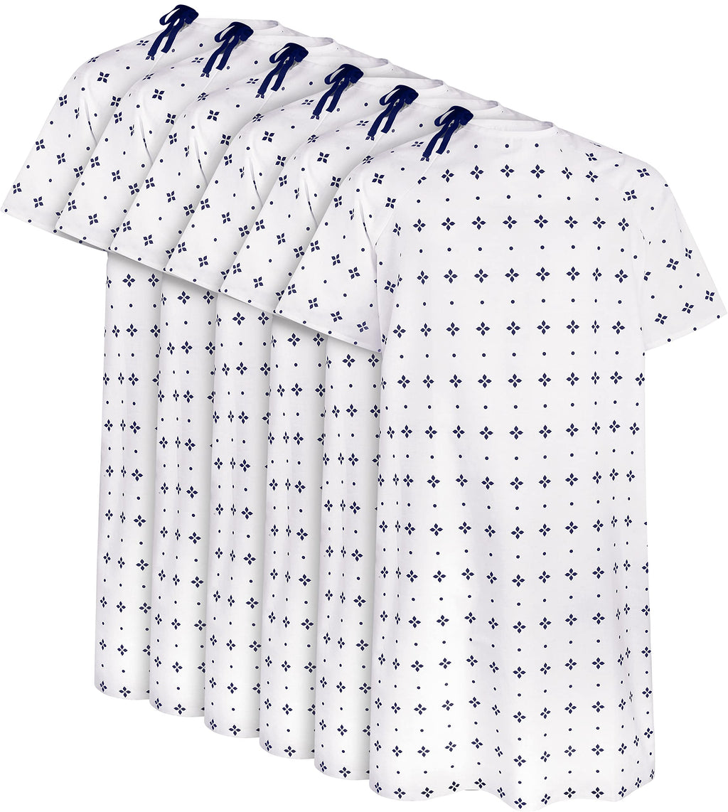 Unisex Hospital Gowns Back-Tie Fits Sizes up to 2XL, Blue Star, Pack of 6