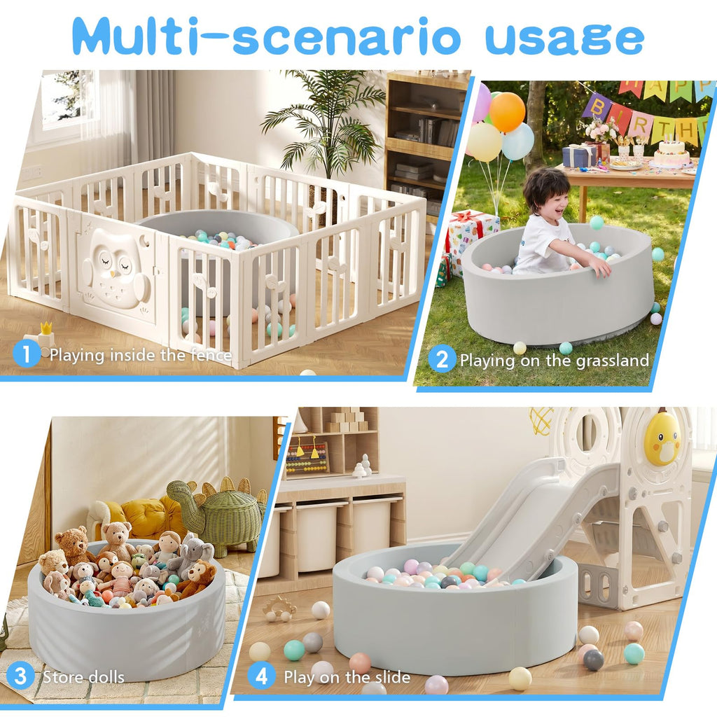 SHJADE Foam Ball Pit, 35.4"x 11.8" Ball Pits for Toddlers-Grey