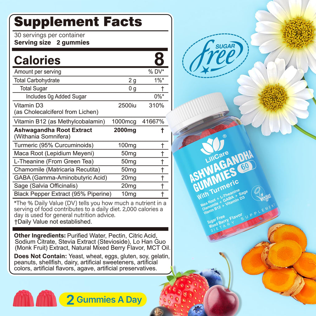 EnvyDeal Ashwagandha Gummies, 2000mg Organic Ashwa Root Extract Supplement for Women & Men - 60 Count - Ashwagandha Blend Gummies Combination Supplements