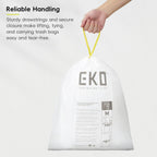 EKO 10.6 Gallon / 35–40 Liter Drawstring Trash Bags, 60 Count Heavy-Duty Tall Kitchen Garbage Can Liners, Extra-Strong Leak-Resistant, Unscented, White, Code M
