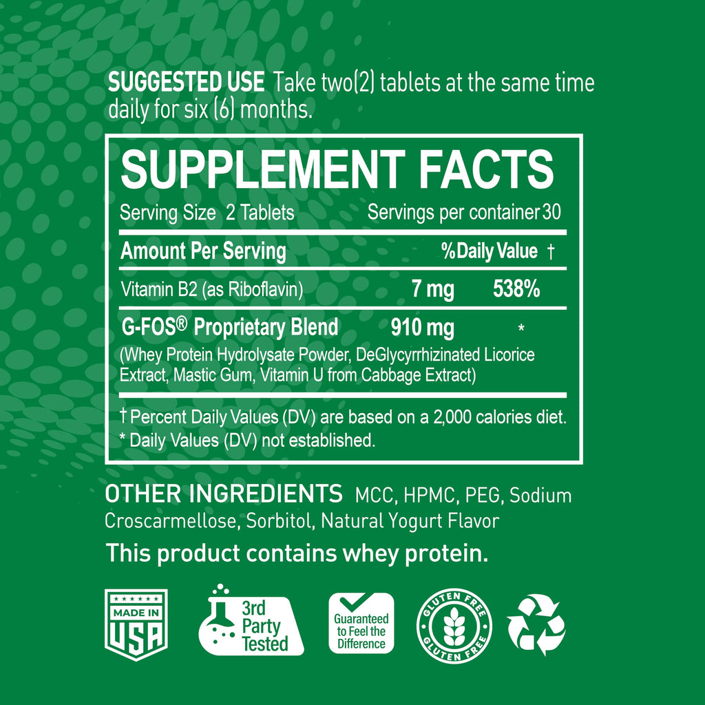 NATURION H. Pylori Support - Digestive Health Supplement with G-FOS Blend, Whey Protein, Licorice, Mastic Gum, Vitamin U, and Vitamin B2 - Stomach Comfort & Gut Balance - 60 Tablets, 30 Day Supply