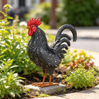 Ratuor Rooster Garden Statue Sculpture Metal Chicken Yard Decor Outdoor Figurines Patio Backyard Decoration (Black)