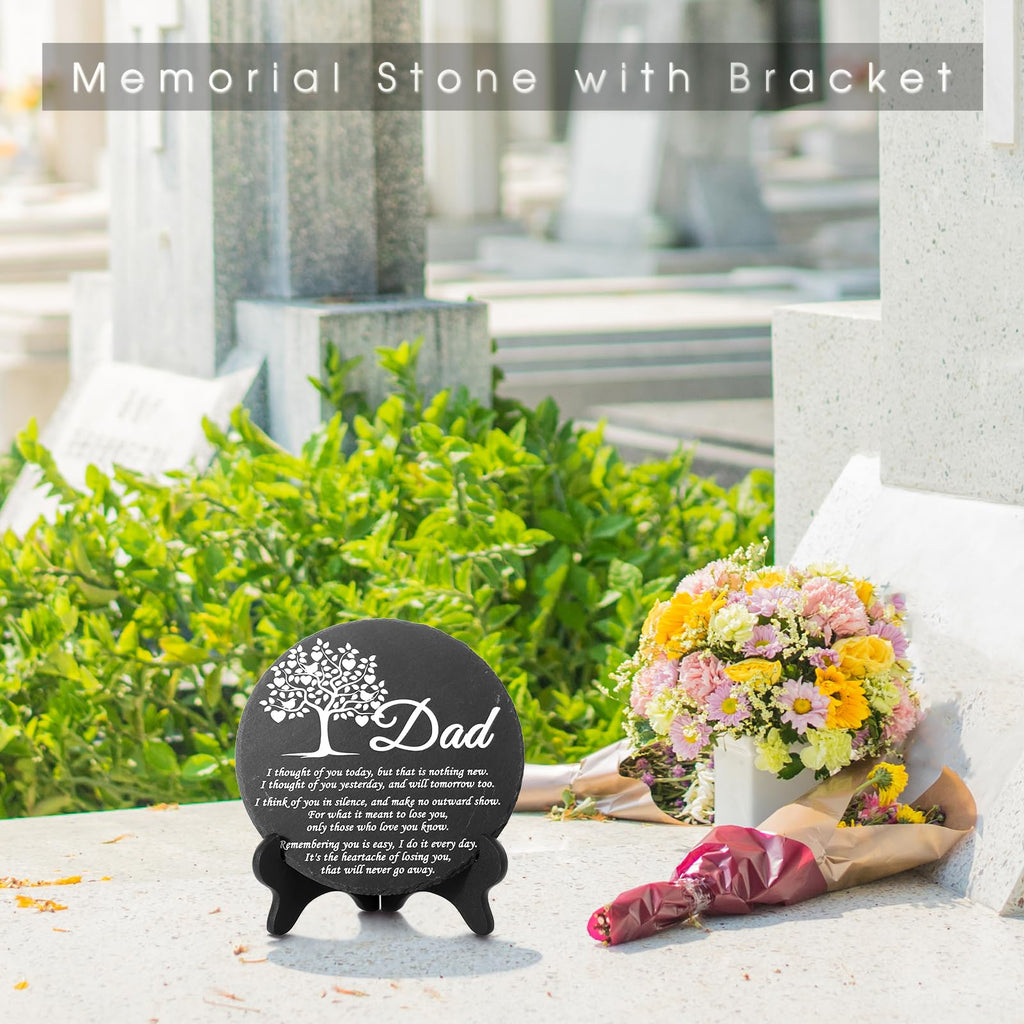 Landical Memorial Stones for Loved Ones Outside Memorial Garden Plaque with Bracket Garden Slate Stone Sympathy Gifts for Loss of Loved One(Dad, Tree)