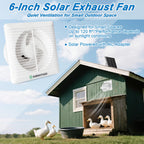 Solar Exhaust Fan with Power Adapter, 6 Inch Solar Powered Exhaust Ventilation Fan, Quiet Brushless Solar Vent Fan with 25W Solar Panel, Anti‑Backflow Valve for Chicken Coop, Shed, Greenhouse
