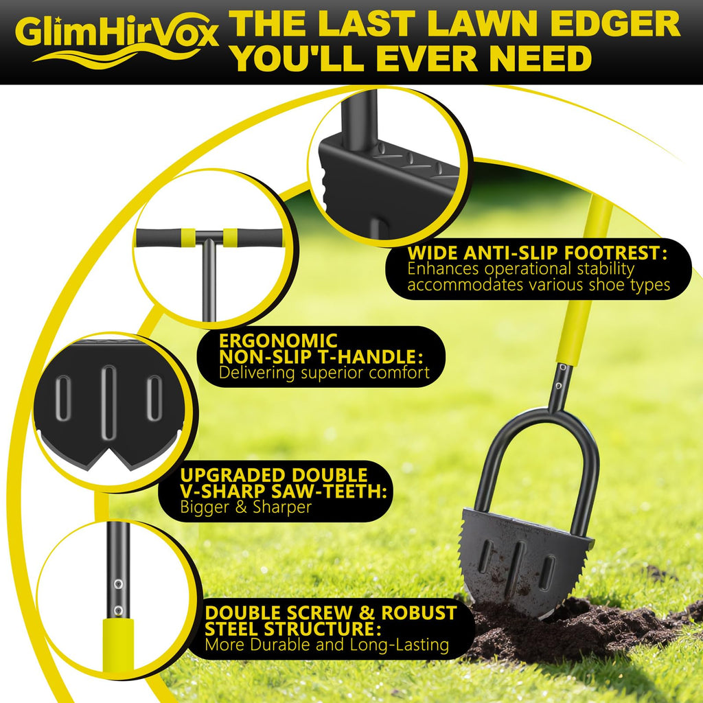 Half Moon Saw Tooth Lawn Edger, 40in Edger Lawn Tool with Double V-Blade