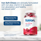 Bariatric Fusion Iron Supplement for Women Anemia | Chewable Iron with Vitamin C | Cherry Flavored Soft Chew | Gentle on Stomach Ferrous Fumarate for Women and Men | Gluten Free | 60 Count