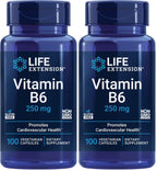 Life Extension Vitamin B6, 250 mg, high Potency, Cardiovascular, neurological Health, Eye Health, Healthy Kidney Function, Gluten-Free, Non-GMO, Vegetarian, 100 Capsules, (Pack of 2)