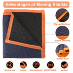 YMTLJHDSY 4 Moving Blankets 72x80in with 2 Elastic Rubber Band (196in Extendable to 400in) – Durable Quilted Moving Blanket-Heavy Duty Shipping Blankets (Total Weight 17.6 lbs,Black/Blue)