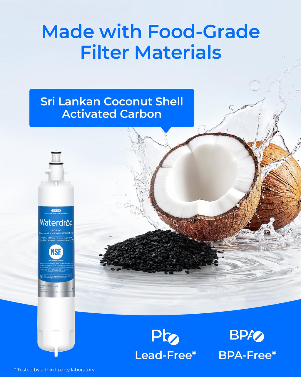Waterdrop WD-F19C Replacement for GE® RPWFE®, RPWF (with CHIP) Refrigerator Water Filter, Compatible with GFE28GBLTS, GFE28GGKBB, GFE28GSKSS, PFE28KSKSS, PFE28KMKES, 2 Pack (Packaging May Vary)