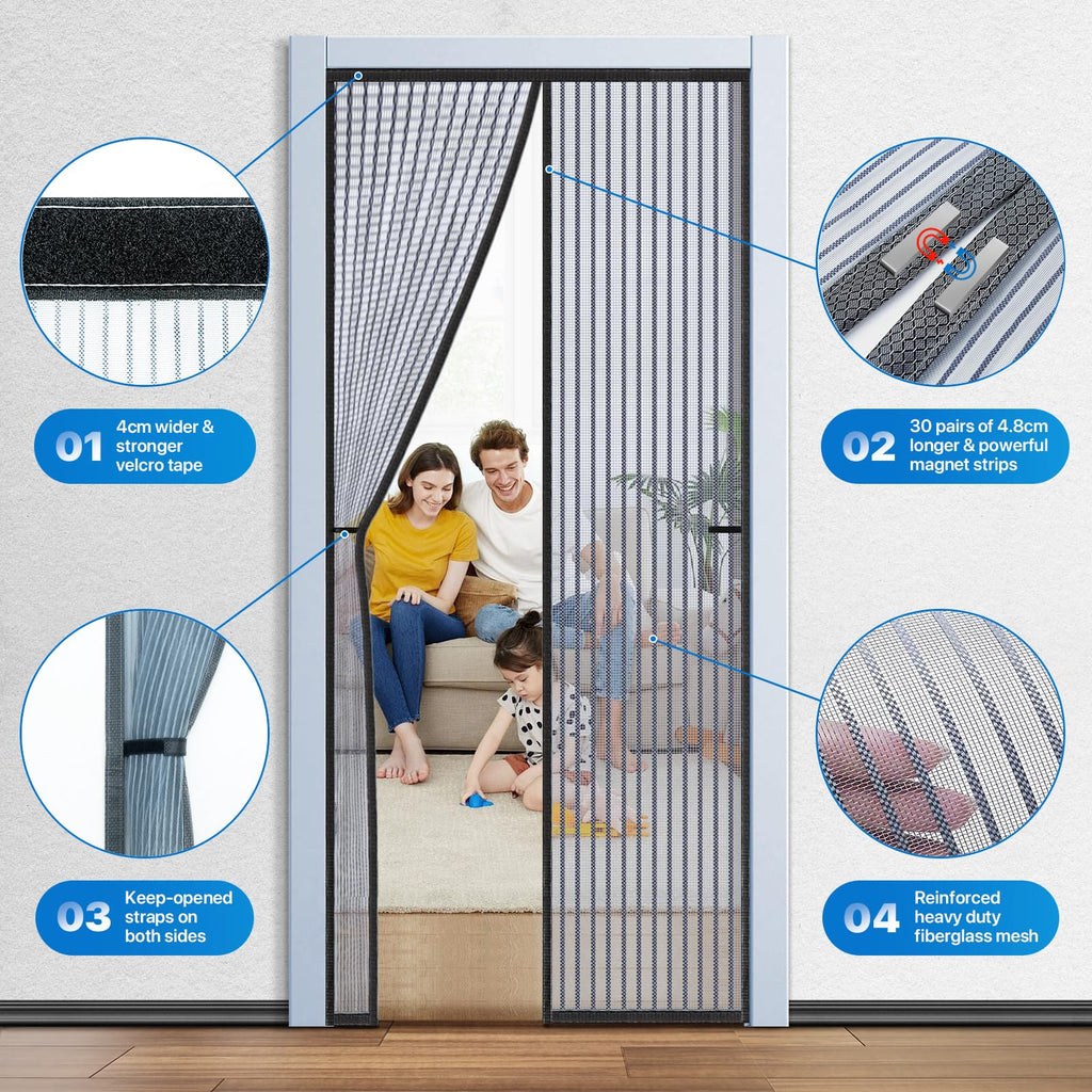 Heavy Duty Door Screen Magnetic Closure, LOVIGA Thickened Fiberglass Screen Door Mesh, Self Sealing, Tear Resistant, Easy Assemble, Fine Mesh Keep Bugs Out Fit Door Size 36 Inch X 82 Inch