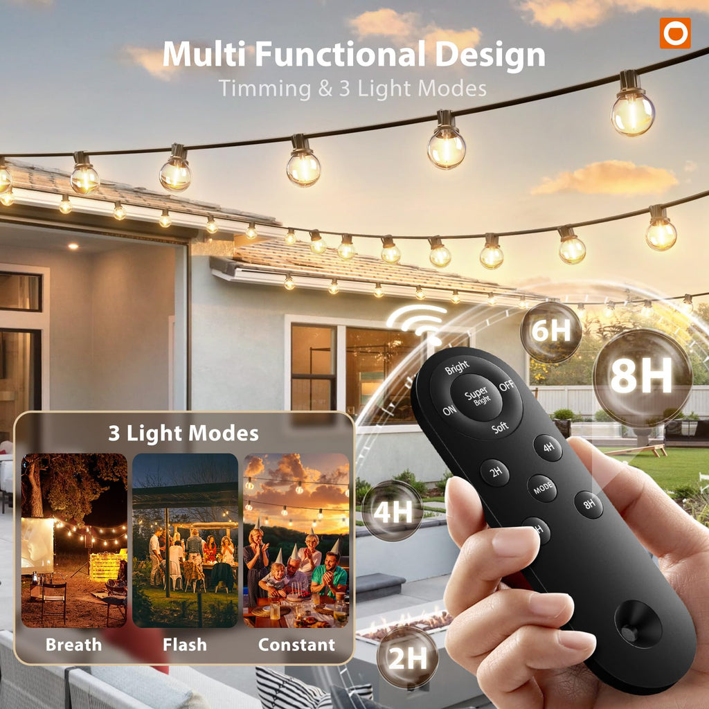 addlon 198FT(192+6) Solar String Lights Outdoor Waterproof, 96+8 LED Shatterproof Bulbs with Remote, Dimmable Brightness & 3 Modes, Solar Powered Patio Lights for Garden,Deck,Backyard,Wedding,Camping