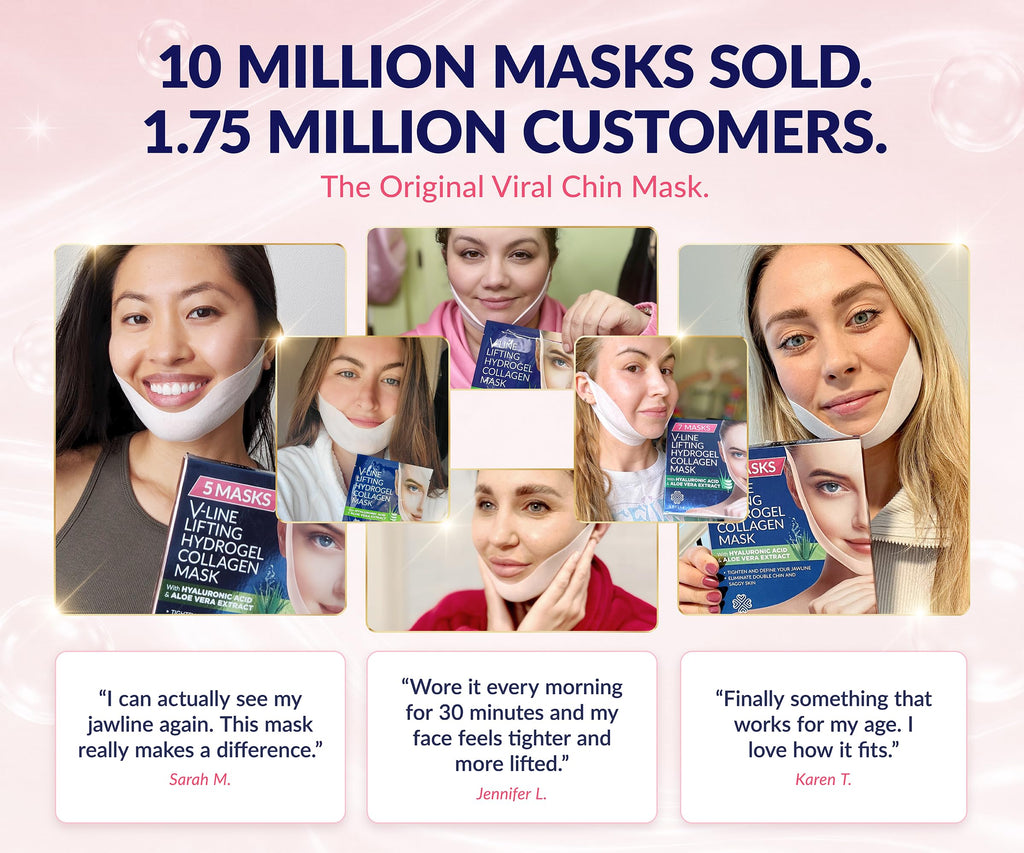 Stylia V Line Lifting Collagen Face Mask - Lift, Firm & Contour Jawline - Double Chin Strap with Hyaluronic Acid & Aloe - Neck Tightening and Lifting Mask - Jawline Shaper Face Lift Tape (10PC)