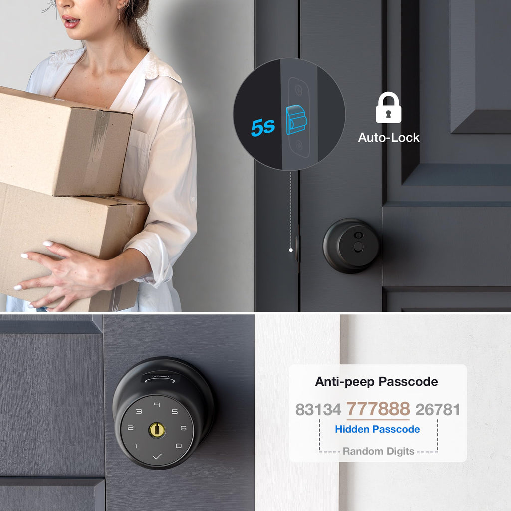 ThorBolt G1 Fingerprint Door Knob Lock with Keypad Biometric Door Knob Auto-Lock 4* AAA Alkaline Batteries Interior Door Lock for Bedroom, Garage, Office, Pantry Door Silver