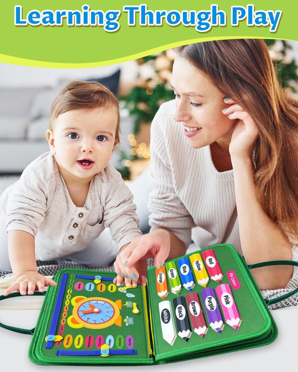 Board Toys for Toddler Boy & Girl Birthday Gifts, Busy Book Learning Sensory Toys for Toddlers, Toddler Travel Toy Educational Activities Learn Fine Motor Skills