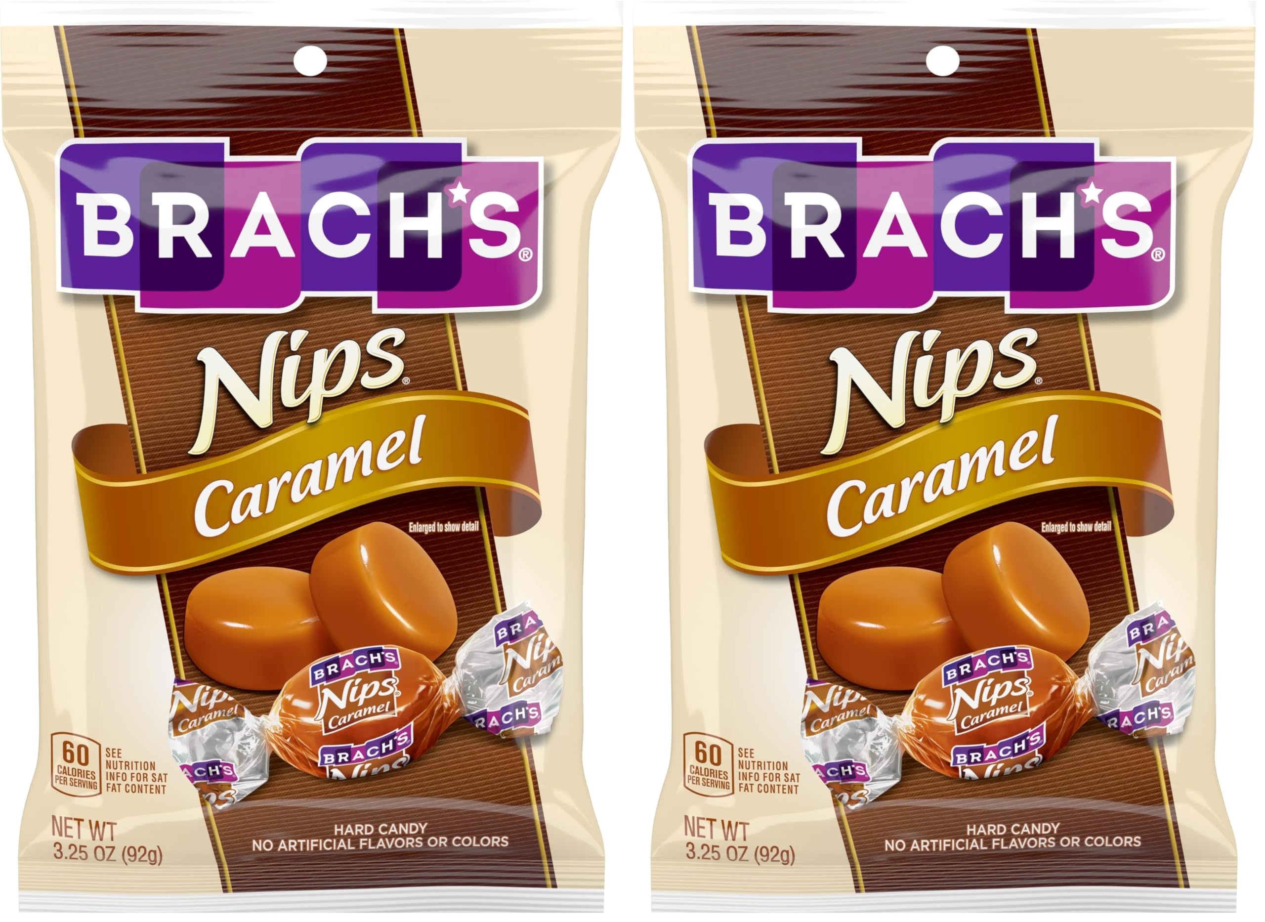 Brach's Nips Caramel Flavored Hard Candy, Individually Wrapped Candies, 3.25 Ounce Bags (Pack of 24)