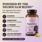 MigraNova - Migraine Relief & Daily Prevention for Migraine Sufferers - Magnesium & Riboflavin B2 + NeuroCalm Blend with Feverfew, CoQ10 & Ginger, Vegan, USA Made, 120 Capsules