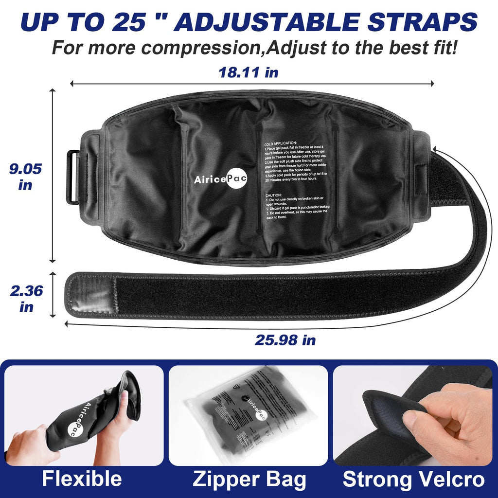 Large Ice Pack for Injuries Reusable Gel for Lower Back, Cold Packs Wrap for Shoulder, Knee, Elbow, Hip, Leg, Soft Cold Compress,16 × 9",Black