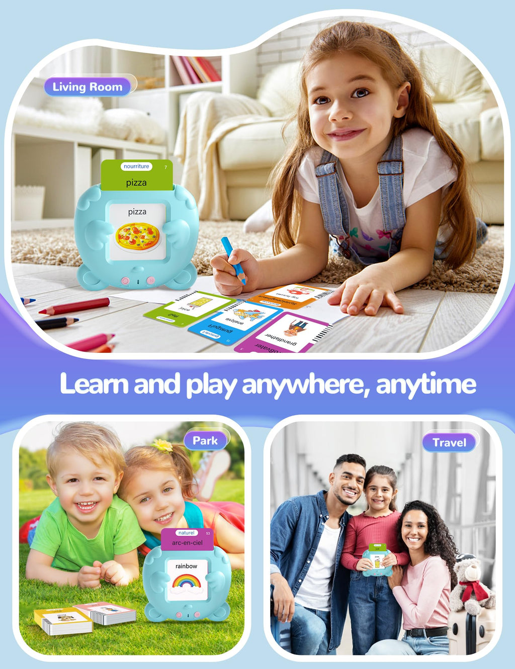 French and English Talking Flash Cards for Toddlers, 224 Sight Words Bilingual Learning Toys for Children, Autism Pocket Speech Therapy Toys, Français Vocabulary Educational Flashcards