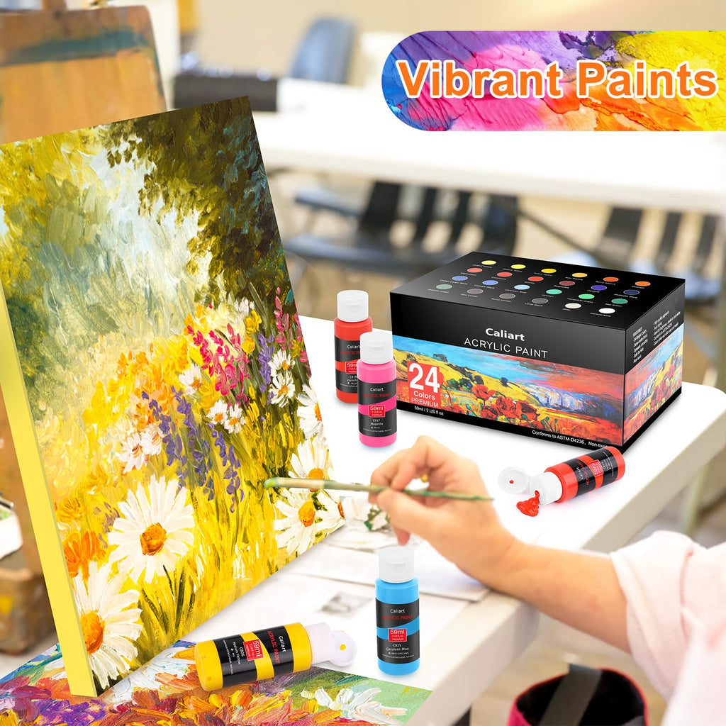 Caliart 24 Colors Acrylic Paint Set with 12 Brushes