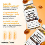 ORGANICS NATURE Black Seed Oil Cold Pressed 60 Softgel Capsules - Immunity Support, Black Cumin Seed Oil, High Thymoquinone, Non-GMO & Vegan, Nigella Sativa, Omega 3 6 9, 1000MG Per Serving